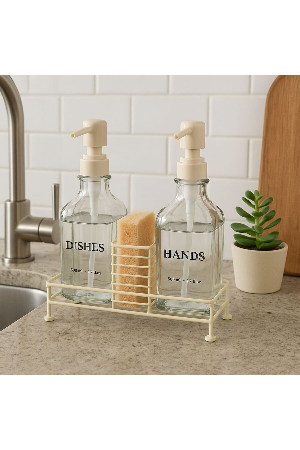 2li Stantlı Siyah Sabunluk Seti (HANDS, DİSHES)etiketli. Krem