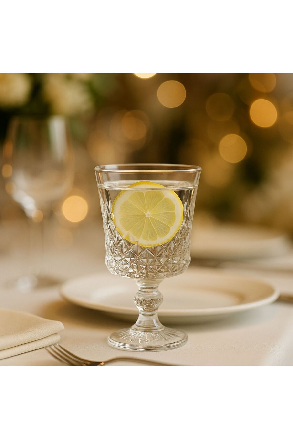 6 Adet Kahve Yanı Kesme Kristal Cam Su Bardağı Seti, Çeyizlik Set 100ml