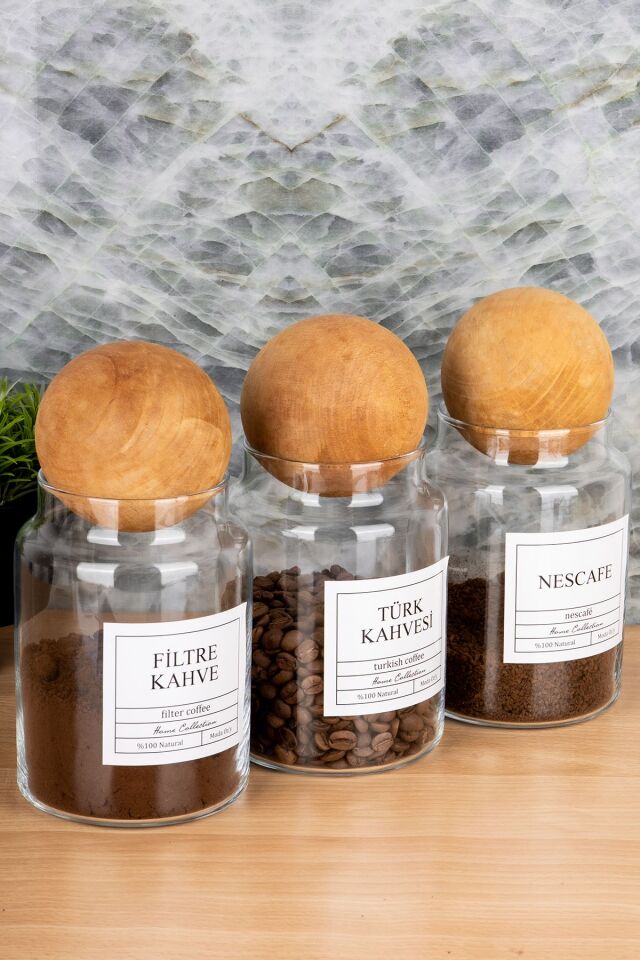 3lü 800ml Top Kapaklı Filtre Kahvesi&türk Kahvesi&nescafe Kavanozu Etiketli Cam Saklama Kabı Şeffaf