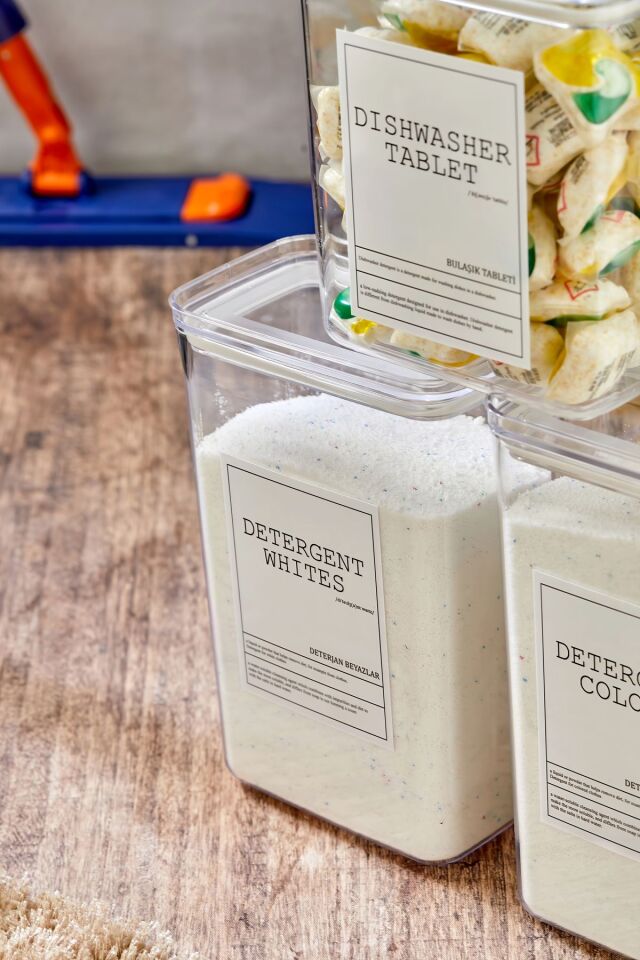 3'lü Deterjan Seti Etiketli 2200ml Tablet Deterjan 2900ml Renkliler Beyazlar Deterjan Saklama Kabı