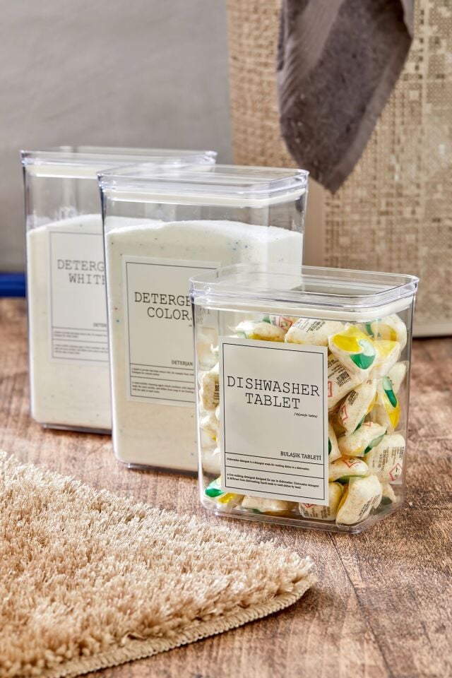 3'lü Deterjan Seti Etiketli 2200ml Tablet Deterjan 2900ml Renkliler Beyazlar Deterjan Saklama Kabı