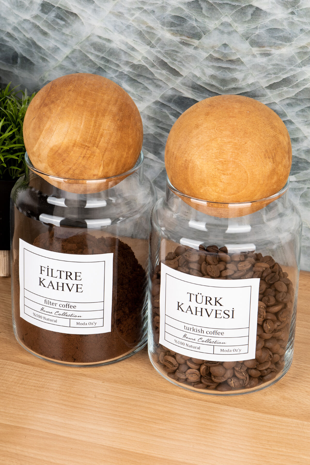 2li 800ml Top Kapaklı Türk Kahvesi & Filtre Kahve Kavanozu Vakumlu Saklama Kabı (Etiket Dahildir) Şeffaf