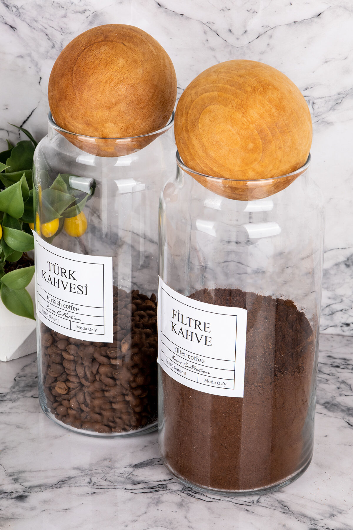 2li Top Kapaklı Vakumlu 1300ml Filtre Kahve & Türk Kahvesi Kavanozu Saklama Kabı (Etiket Dahildir) Şeffaf