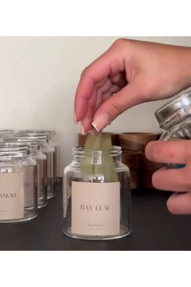 6'lı Akasya Kapaklı Cam Baharat Kavanozu Etiketli Baharat Seti 200ml