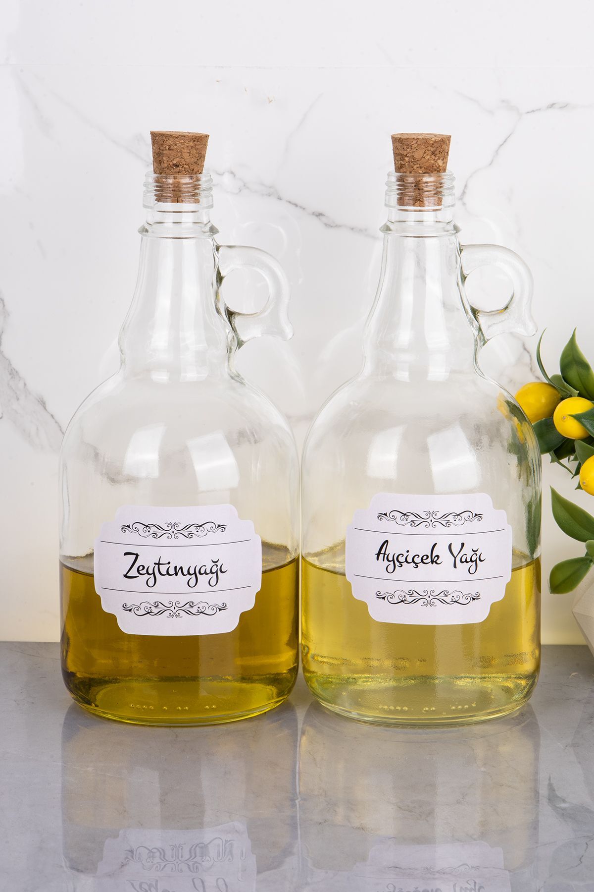 2'li Mantar Tıpalı 1000 ml Cam Yağdanlık Ayçiçek Yağı/zeytin Yağı Şişesi