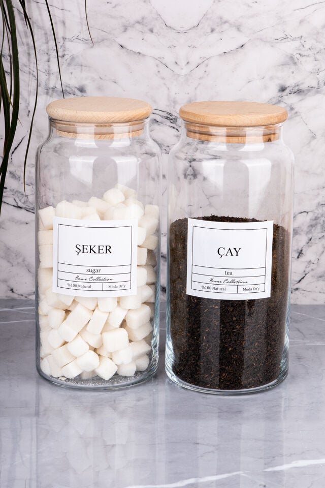 2li 1300ml Ahşap Kapaklı Vakumlu Cam Çay/ Şeker Kavanozu Vakumlu Saklama Kabı