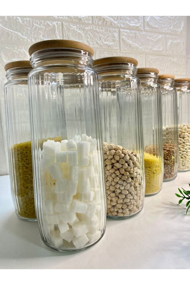 12'li  Cam Kavanoz Seti Vakum Kapaklı Büyük Boy Erzak Bakliyat Seti 1500 ml