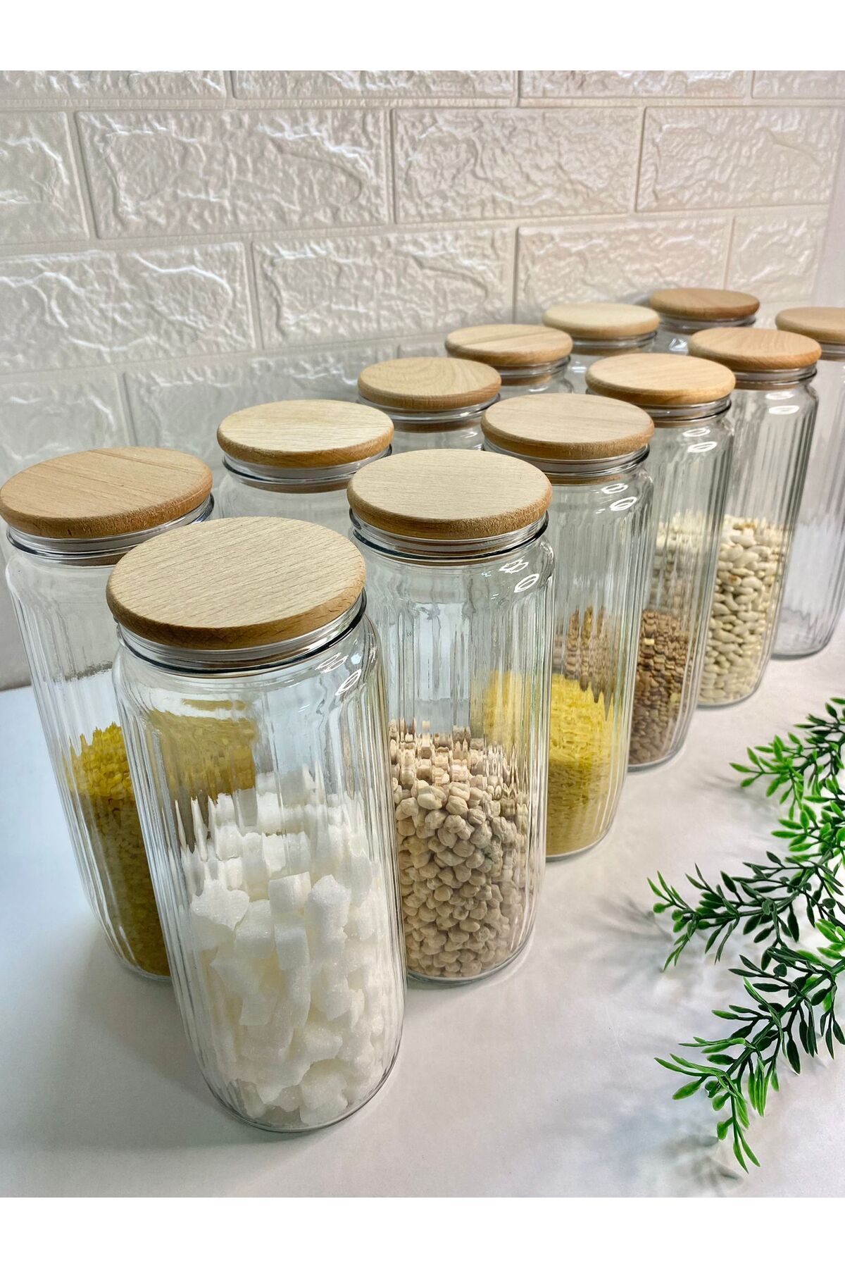 12'li  Cam Kavanoz Seti Vakum Kapaklı Büyük Boy Erzak Bakliyat Seti 1500 ml