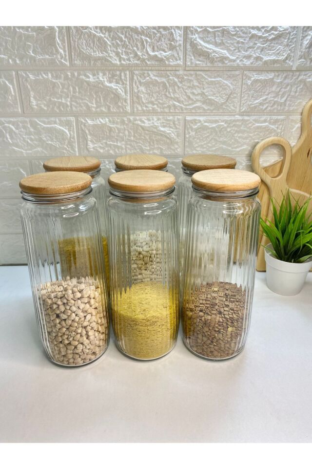 6'lı Cam Kavanoz Seti Vakum Kapaklı Büyük Boy Erzak Bakliyat Seti 1500 ml