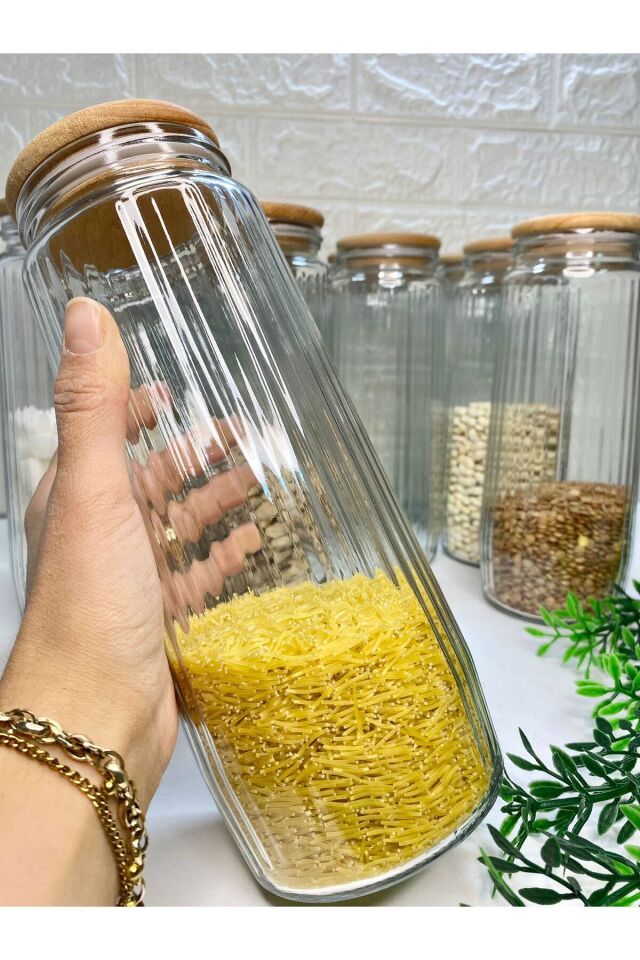 6'lı Cam Kavanoz Seti Vakum Kapaklı Büyük Boy Erzak Bakliyat Seti 1500 ml