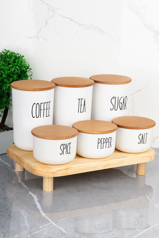 3'lü 900ml Ahşap Kapaklı Akrilik (PLASTİK) Çay/kahve/şeker 3'lü 400ml Tuz/biber/baharatlık(STANTLI)