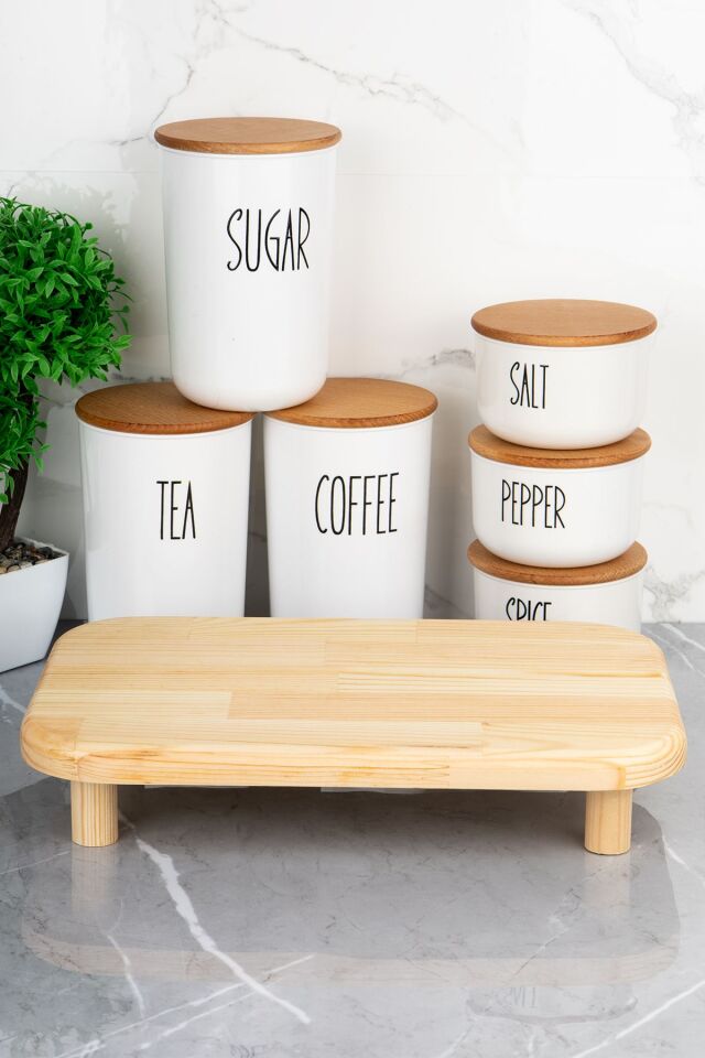 3'lü 900ml Ahşap Kapaklı Akrilik (PLASTİK) Çay/kahve/şeker 3'lü 400ml Tuz/biber/baharatlık(STANTLI)