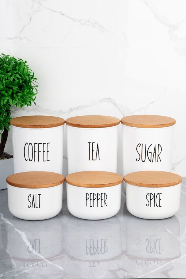 6'lı Ahşap Kapaklı Akrilik (PLASTİK) Kavanoz Seti 900ml/400ml Transfer Etiketli