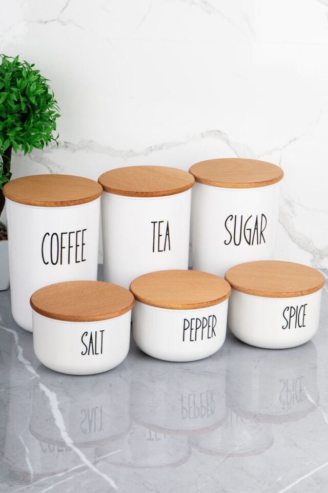 6'lı Ahşap Kapaklı Akrilik (PLASTİK) Kavanoz Seti 900ml/400ml Transfer Etiketli
