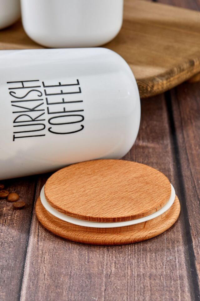 5'li Ahşap Kapaklı Transfer Etiket Coffe/tea/sugar Akrilik Kavanoz 900ml Saklama Kabı.cam Değildir.