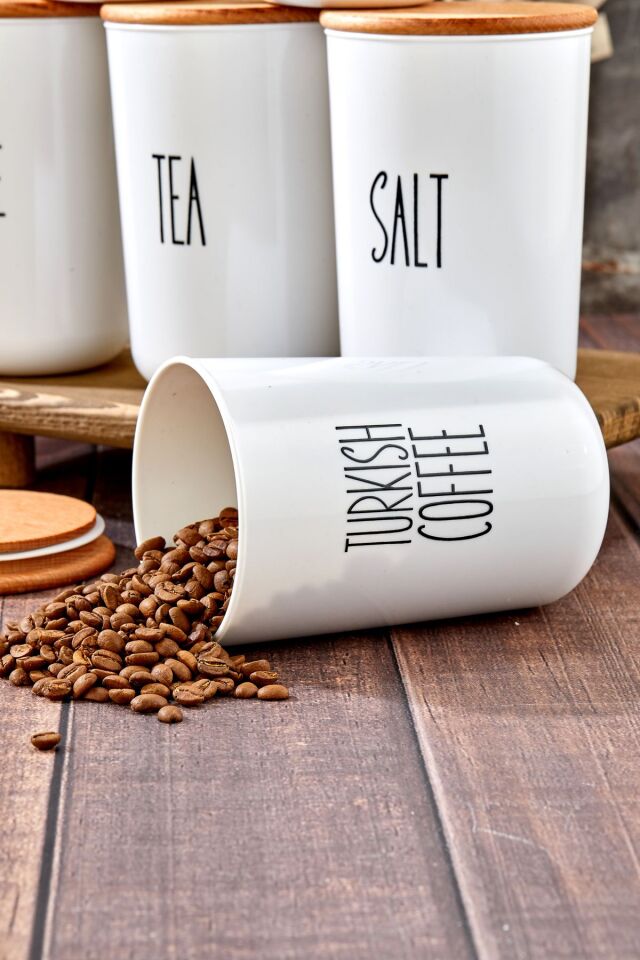 6'lı Ahşap Kapaklı Transfer Etiketli Coffe/tea/sugar Akrilik Kavanoz 900ml Saklama Kabı.cam Değildir