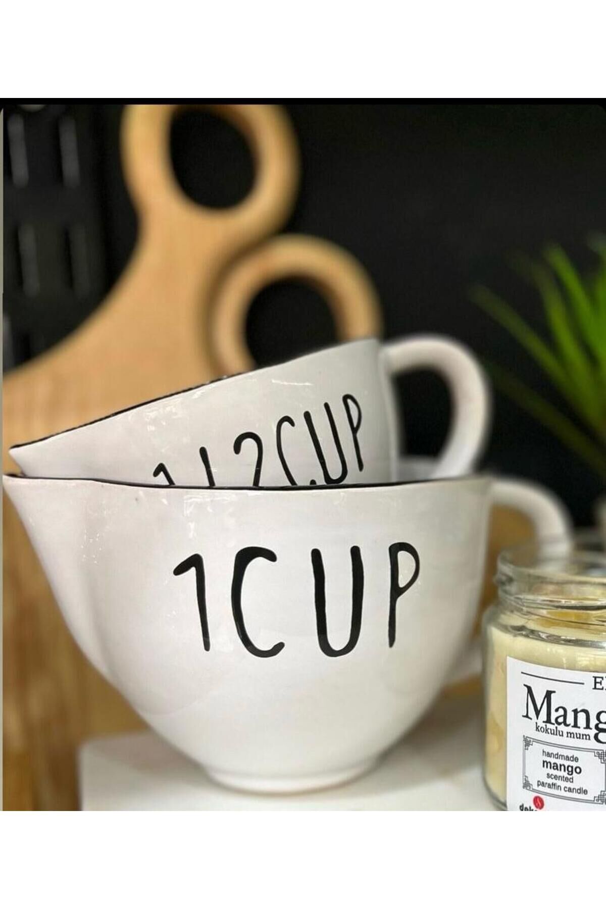 2'li Seramik Ölçü Bardağı Seti Kupa Bardak 250 Ml/500ml Beyaz