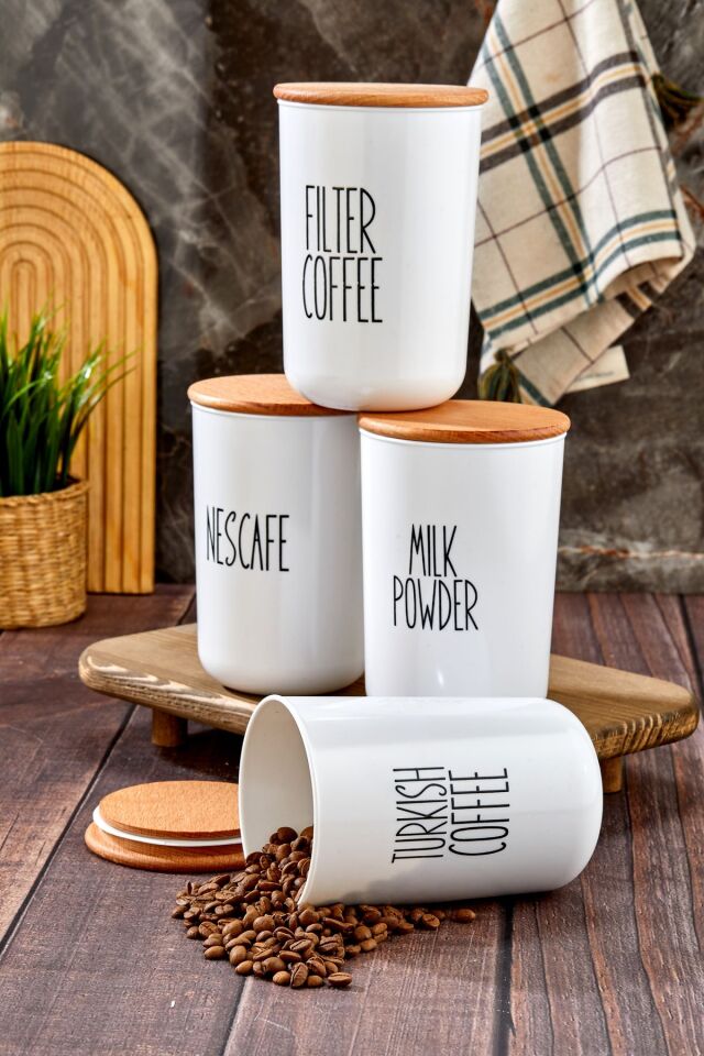 4'lü Ahşap Kapaklı Transfer Etiketlturkısh-fılter-nescafe-milkpowder Mika Kavanoz 900ml.cam Değil.