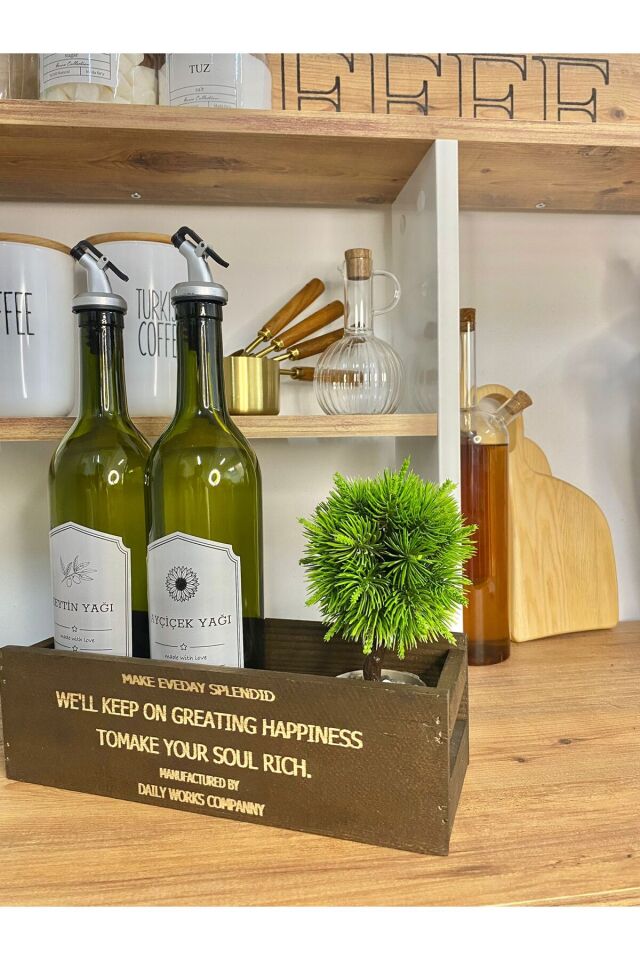 KOPYA - Ahşap Stantlı Amber 2'li 750 ml Zeytinyağı Sıvıyağ Şişesi Yağdanlık Yağlık
