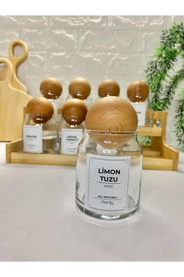 8'li 300ml  Top Kapaklı  Bambu Stantlı  300ml Cam Baharatlık, Etiketli Saklama Kavanozu