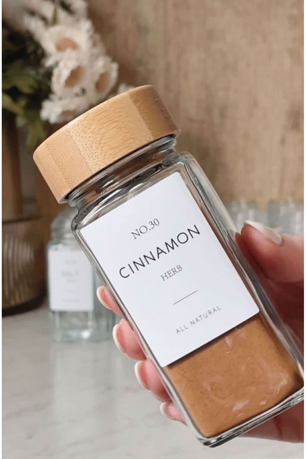 12li Bambu Kapaklı 120ml Cam Baharatlık Baharat Seti Baharat Etiketi Hediyeli