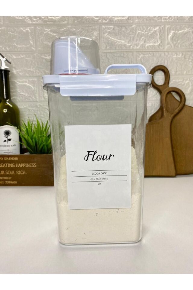 Ölçü Kapaklı Vakumlu Akrilik Saklama Kabı 2300ml Etiketli Erzak Kabı