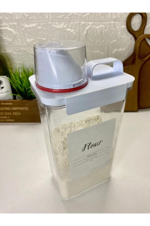 Ölçü Kapaklı Vakumlu Akrilik Saklama Kabı 2300ml Etiketli Erzak Kabı