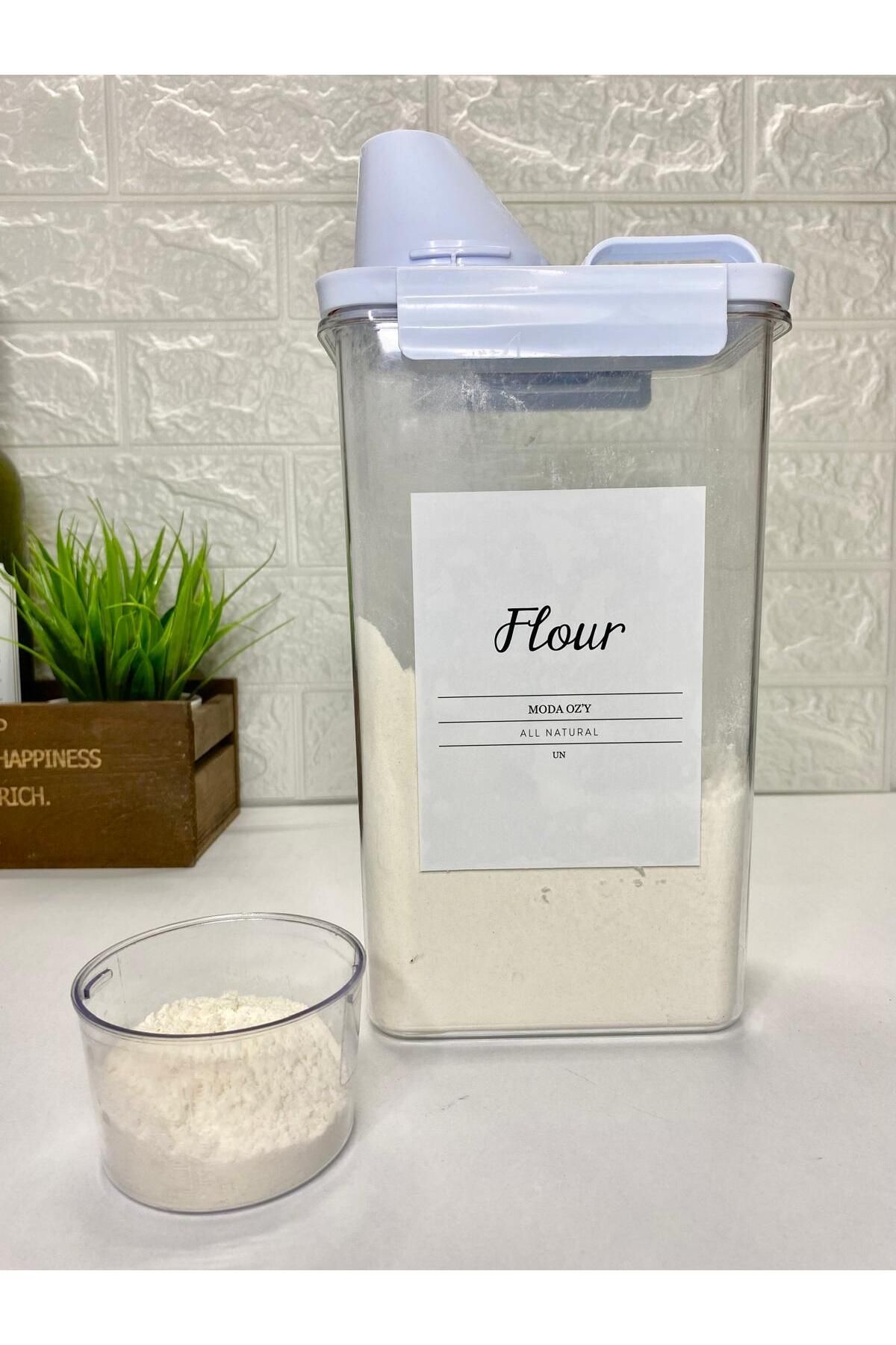 Ölçü Kapaklı Vakumlu Akrilik Saklama Kabı 2300ml Etiketli Erzak Kabı