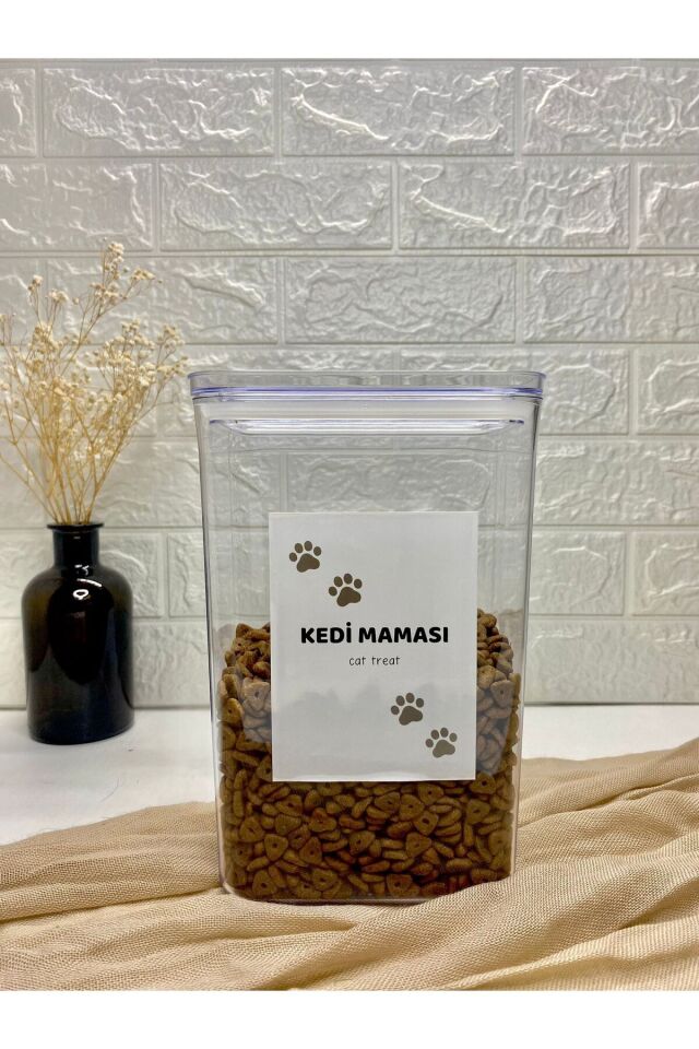 1 Adet 2900ml Vakum Kapaklı Akrilik Kedi Maması Saklama Kabı Düzenleyici