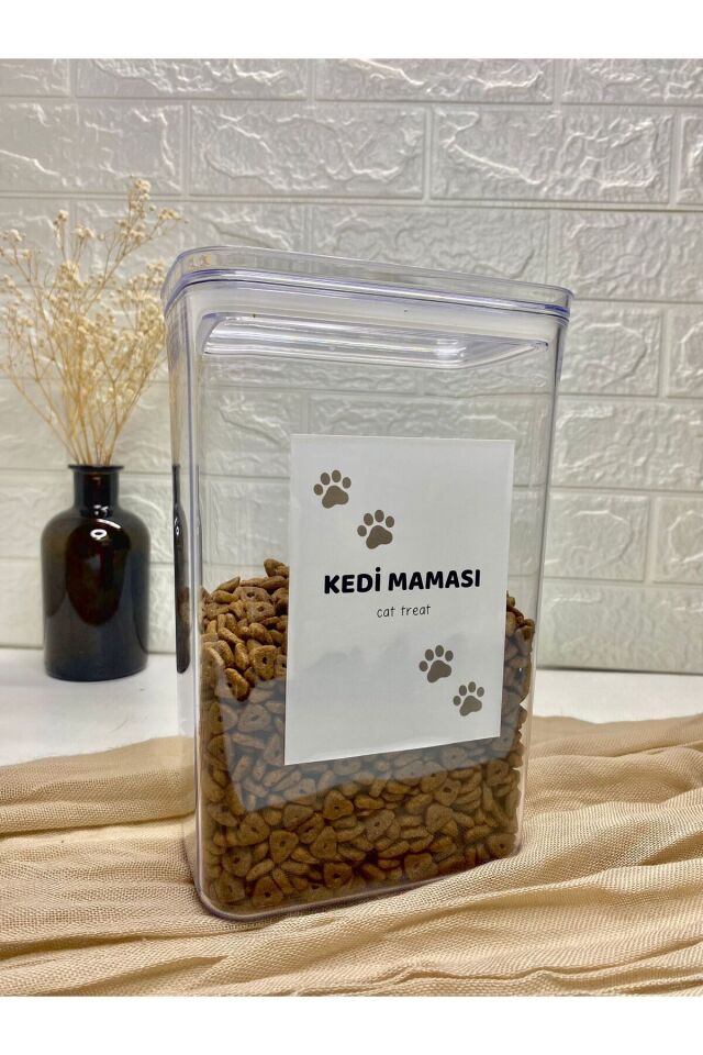 1 Adet 2900ml Vakum Kapaklı Akrilik Kedi Maması Saklama Kabı Düzenleyici