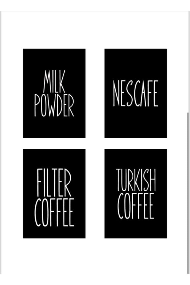 4 Adet BEYAZ Transfer Etiket Türkkahvesi/Filtrekahve/Neskafe/Süttozu Sticker Suya Dayanıklı