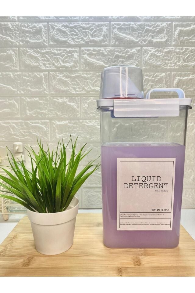 Ölçü Kapaklı 2300ml Sıvı Deterjan Kabı Vakumlu Akrilik Banyo Düzenleyici Set