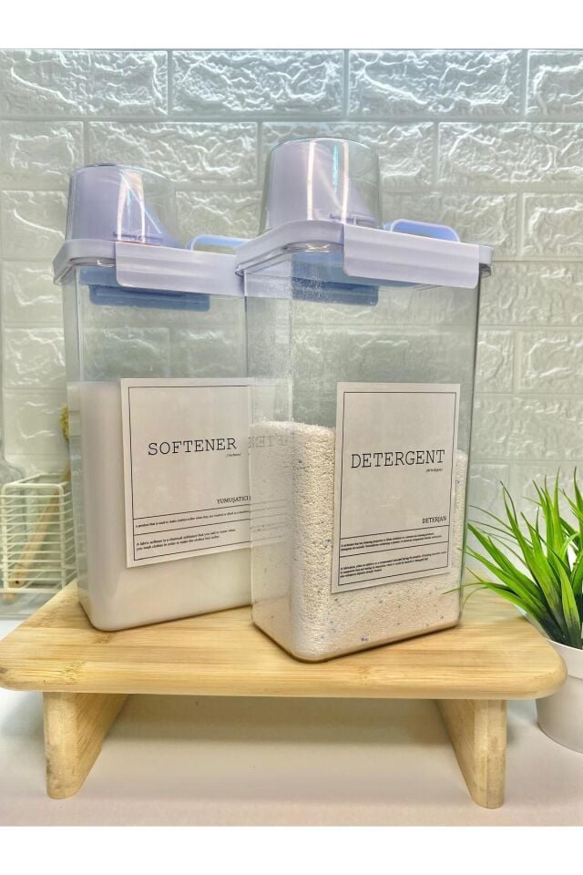 2li Ölçü Kapaklı 2300ml Deterjan/yumuşatıcı Kabı Vakumlu Akrilik Banyo Düzenleyici Set