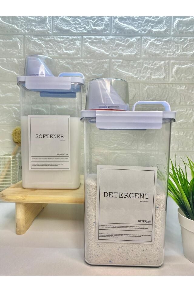 2li Ölçü Kapaklı 2300ml Deterjan/yumuşatıcı Kabı Vakumlu Akrilik Banyo Düzenleyici Set