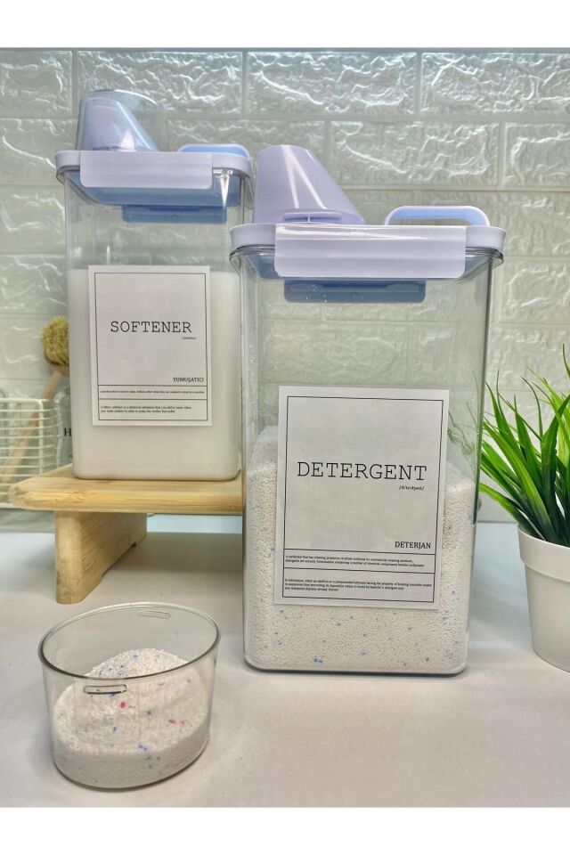 2li Ölçü Kapaklı 2300ml Deterjan/yumuşatıcı Kabı Vakumlu Akrilik Banyo Düzenleyici Set