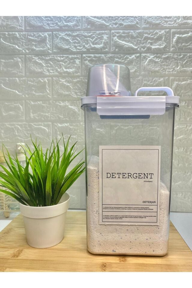 Ölçü Kapaklı 2300ml Deterjan Kabı Vakumlu Akrilik Banyo Düzenleyici Set