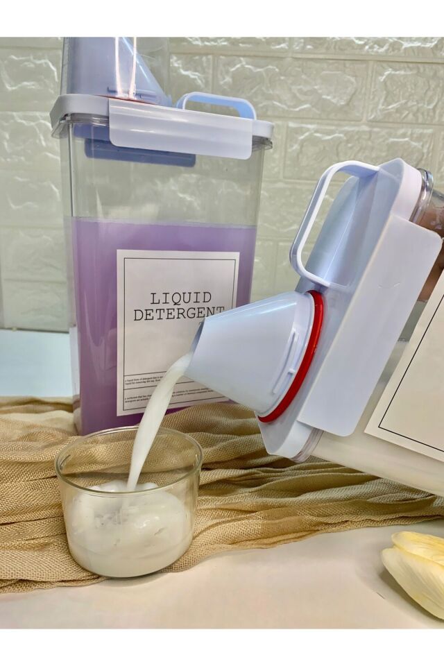 2li Ölçü Kapaklı 2300ml Sıvı Deterjan/1800ml Yumuşatıcı Kabı Vakumlu Akrilik Banyo Düzenleyici Set