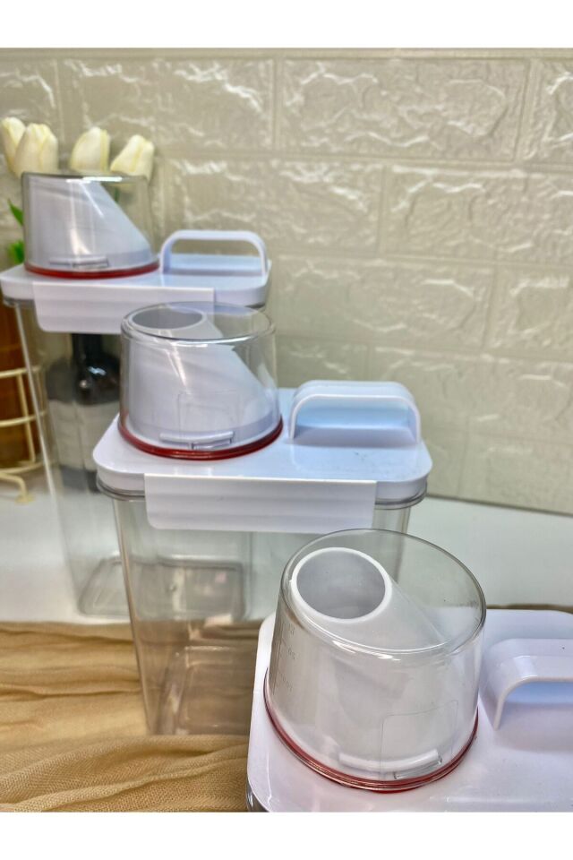 3lü Ölçü Kapaklı 2300/1800/1100 ml Saklama Kabı Vakumlu  Akrilik Erzak Kabı