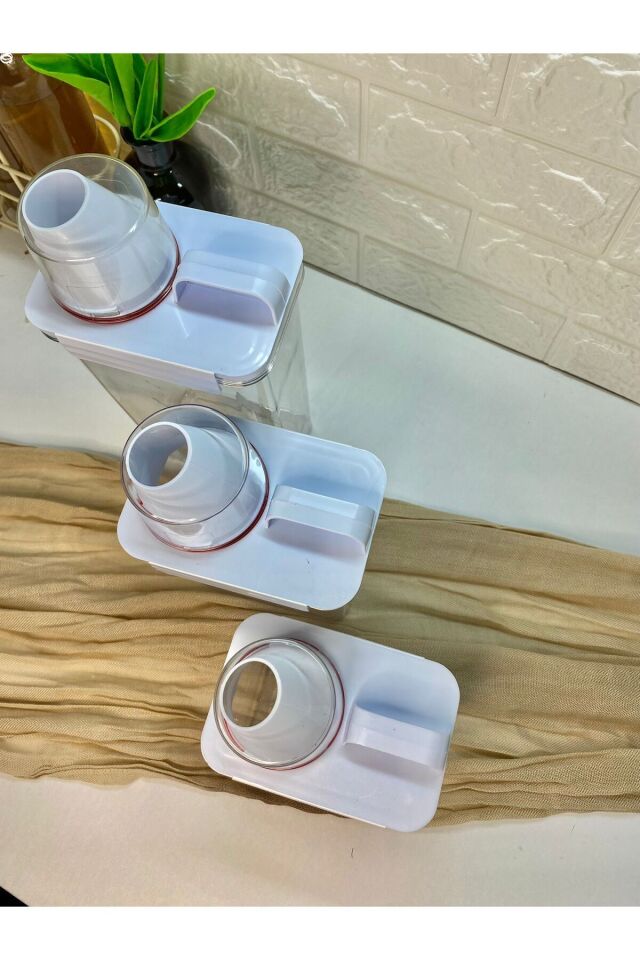 3lü Ölçü Kapaklı 2300/1800/1100 ml Saklama Kabı Vakumlu  Akrilik Erzak Kabı