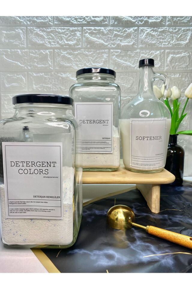 2li 3000ml Deterjan Kavanozu 1Adet 1500ml Yumuşatıcı Şişesi