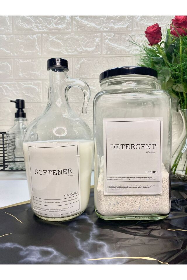 1 Adet 3000ML Deterjan Kavanozu/1 Adet 1500ML Galon Yumuşatıcı Şişesi Kavanoz Seti