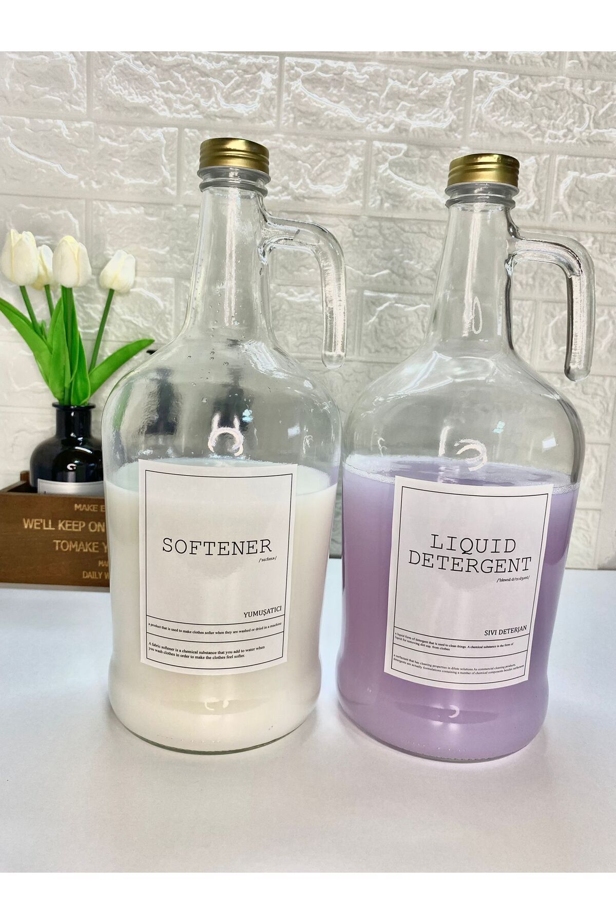 2’li 3000ML Gold Metal Kapaklı Yumuşatıcı/Sıvıdeterjan Şişesi Kavanoz