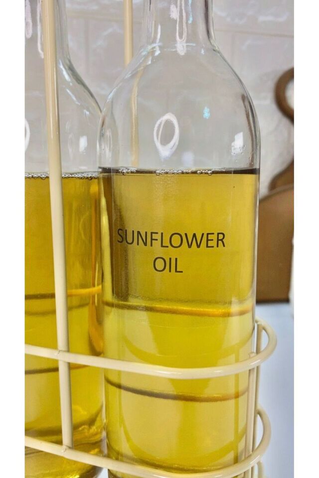 2'li Metal Stantlı 750ml Sıvıyağ /Zeytinyağı Şişesi Şeffaf Etiketli Yağlık