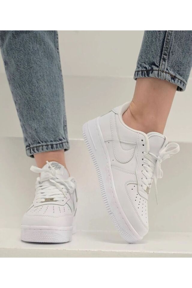 Onegiyer Unisex Ortopedik Beyaz Spor Ayakkabı Airfrce (KALİTELİ-NİKELAJLI-KUTULU-LOGOLU-ETİKETLİ) Beyaz-Beyaz - 36