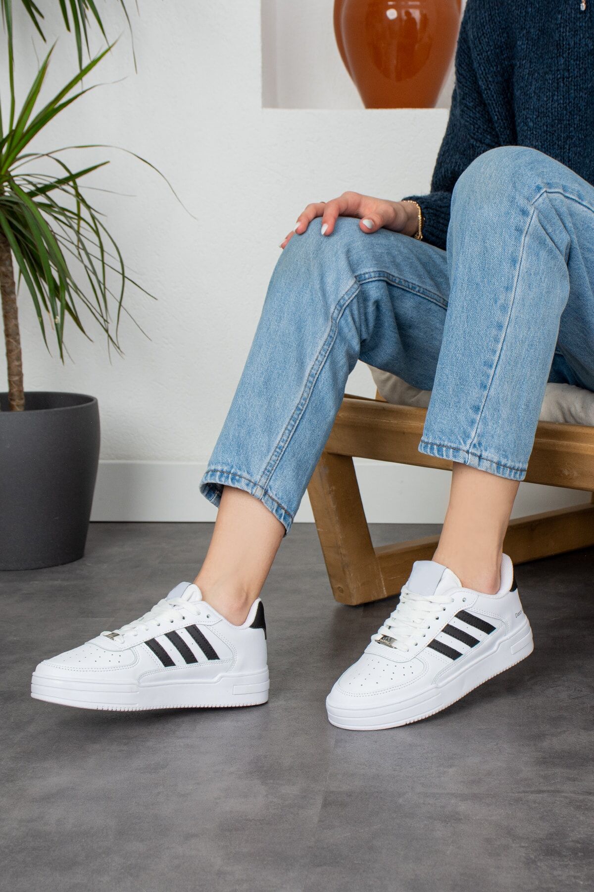 Dassler Beyaz Siyah Spor Ayakkabı , Unısex Sneaker Spor Ayakkabı Si̇yah - Beyaz - 39