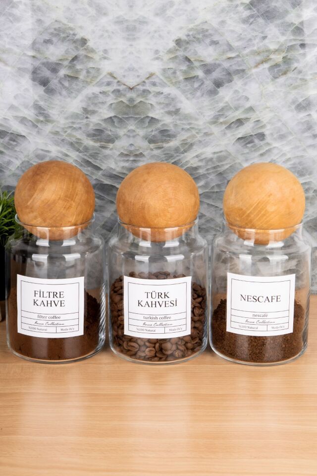 3lü 800ml Top Kapaklı Filtre Kahvesi&türk Kahvesi&nescafe Kavanozu Etiketli Cam Saklama Kabı