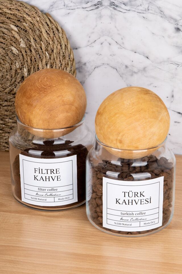 2li Top Kapaklı 500ml Türk Kahvesi & Filtre Kahve Etiketli Kavanoz Cam Saklama Kabı