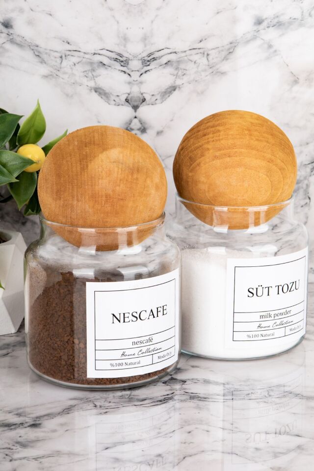 2li Top Kapaklı 500ml Nescafe & Süttozu Etiketli Kavanoz Cam Saklama Kabı (Suya Dayanıklı Etiket)