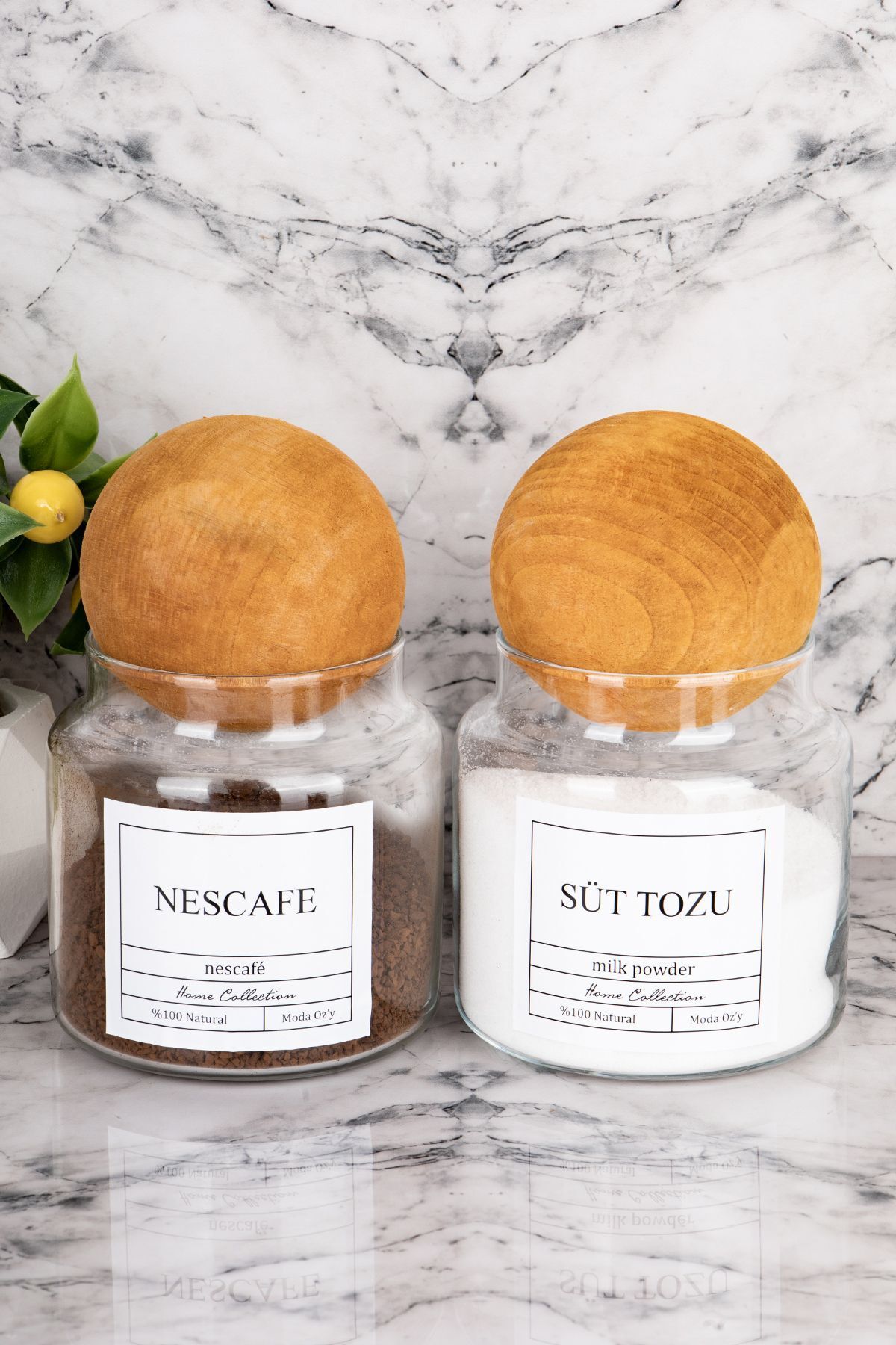 2li Top Kapaklı 500ml Nescafe & Süttozu Etiketli Kavanoz Cam Saklama Kabı (Suya Dayanıklı Etiket)