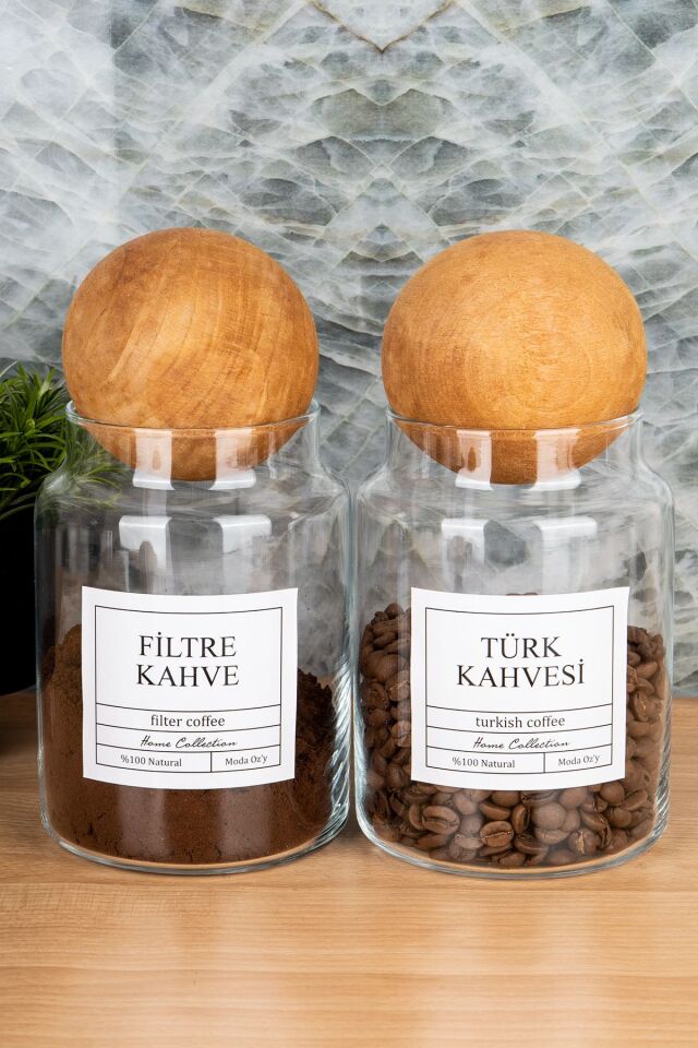 2li 800ml Top Kapaklı Türk Kahvesi & Filtre Kahve Kavanozu Vakumlu Saklama Kabı (Etiket Dahildir)